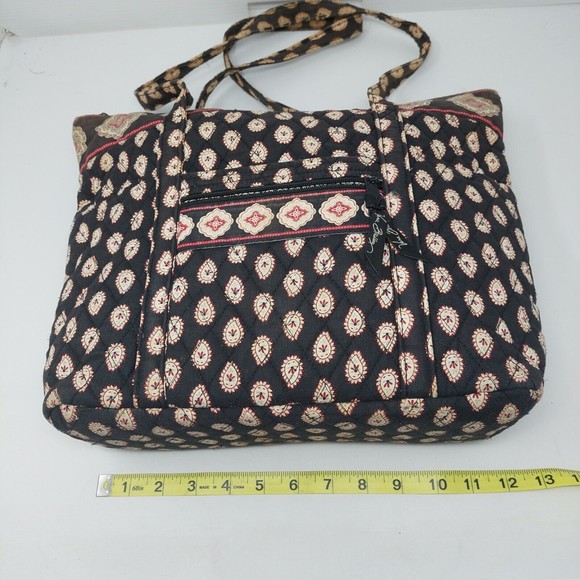 Vera Bradley Villager Tote Classic Black  Red Paisley Print Quilted Shoulder Bag - Picture 7 of 11